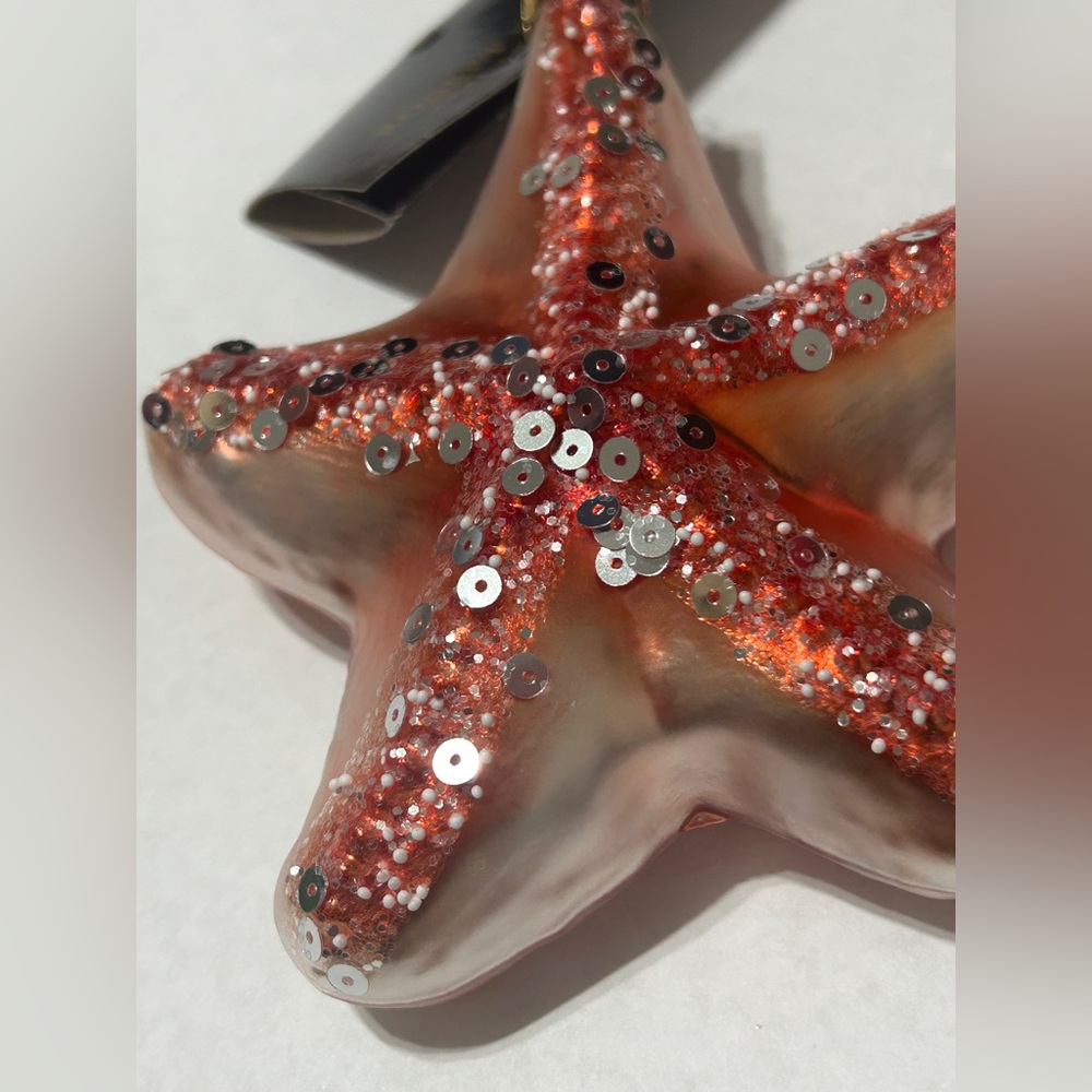 Robert Stanley Blown Glass Sequin Starfish Ornament Christmas NEW - Picture 2 of 3